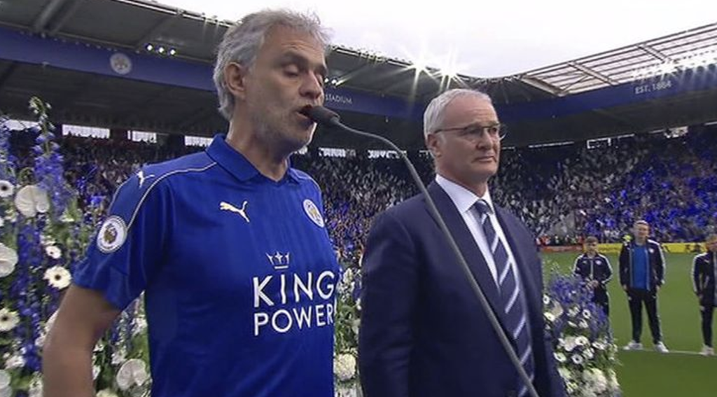 when andrea bocelli sung for leicester city fans