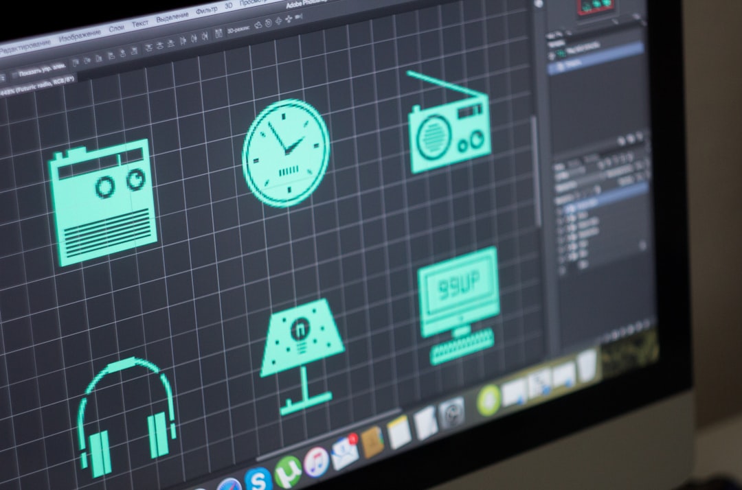 A computer screen with a bunch of icons on it logo sketches, design software, filmmaker desk