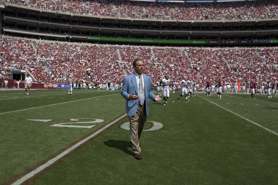 Nick Saban, who is the Alabama team coach, gives interviews and watches all the plays during this important spring scrimmage at University of Alabama, Tuscaloosa, Alabama nfl coach strategy,