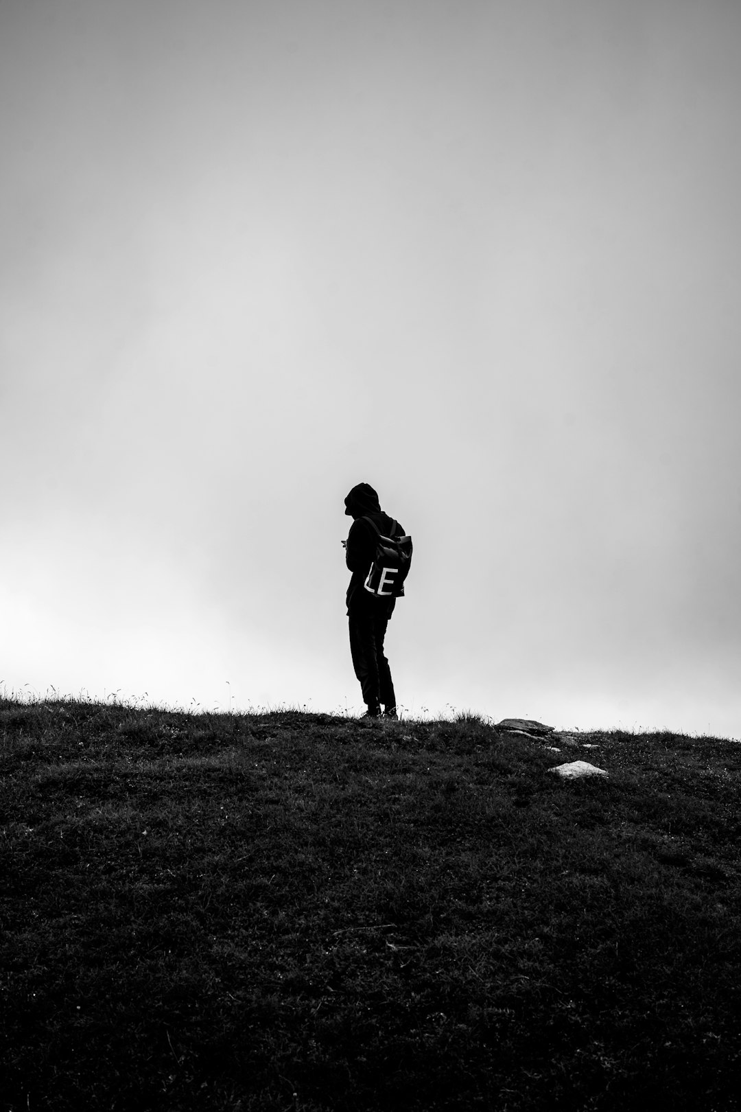 a man standing on top of a grass covered hill sad person, losing streak, motivation