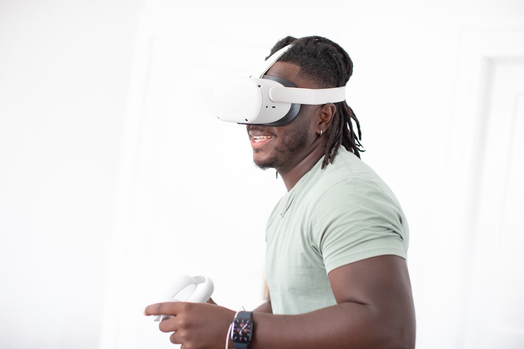 a man wearing a virtual reality headset virtual reality football, coach training, quarterback view