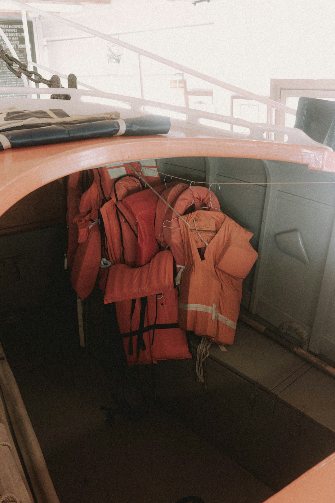 orange jacket on brown wooden desk first aid kit, water safety, boat rescue, waterproof gear