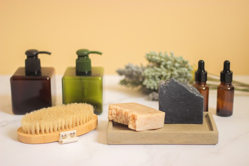 soap, soap brush, and soap dish on a counter shopify dashboard, online store, handmade soap