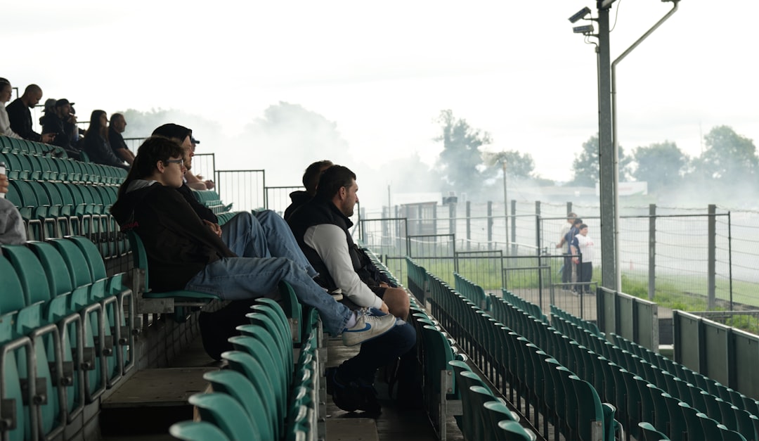 Spectators watch an event from stadium seating. fans baseball watching tv betting