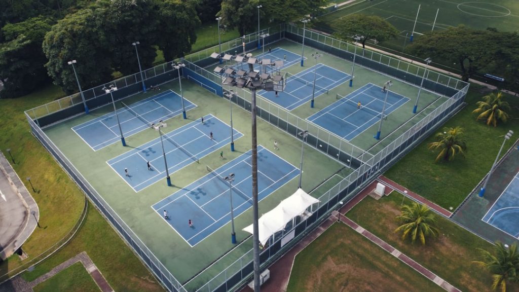 aerial view of white and blue building atp tour, tennis tournament, tennis ranking, professional tennis