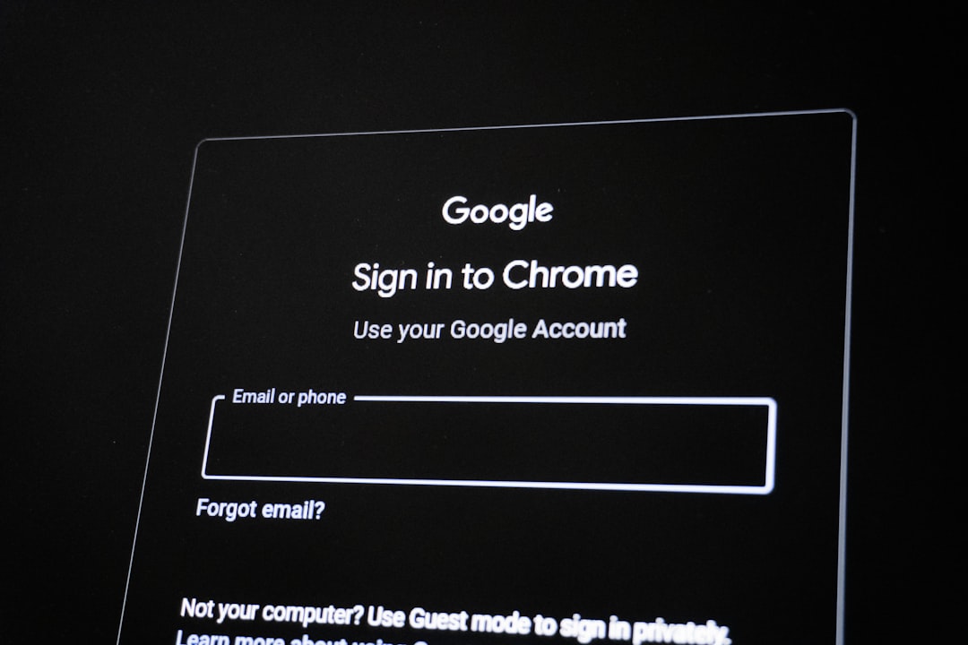 Google chrome sign in screen with email field. computer screen browser login trust device