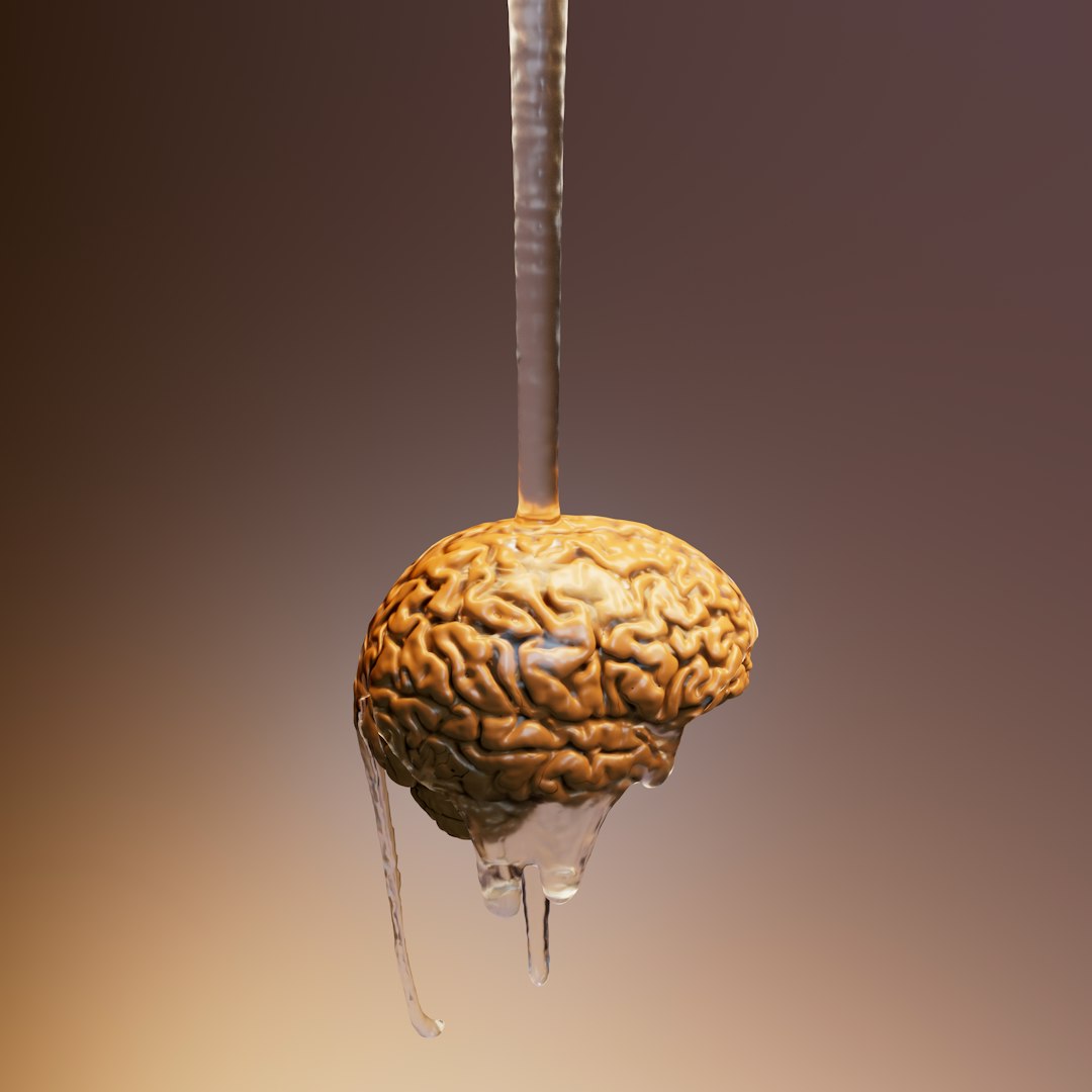 A drop of water with a human brain hanging from it nervous system, brain, stress response