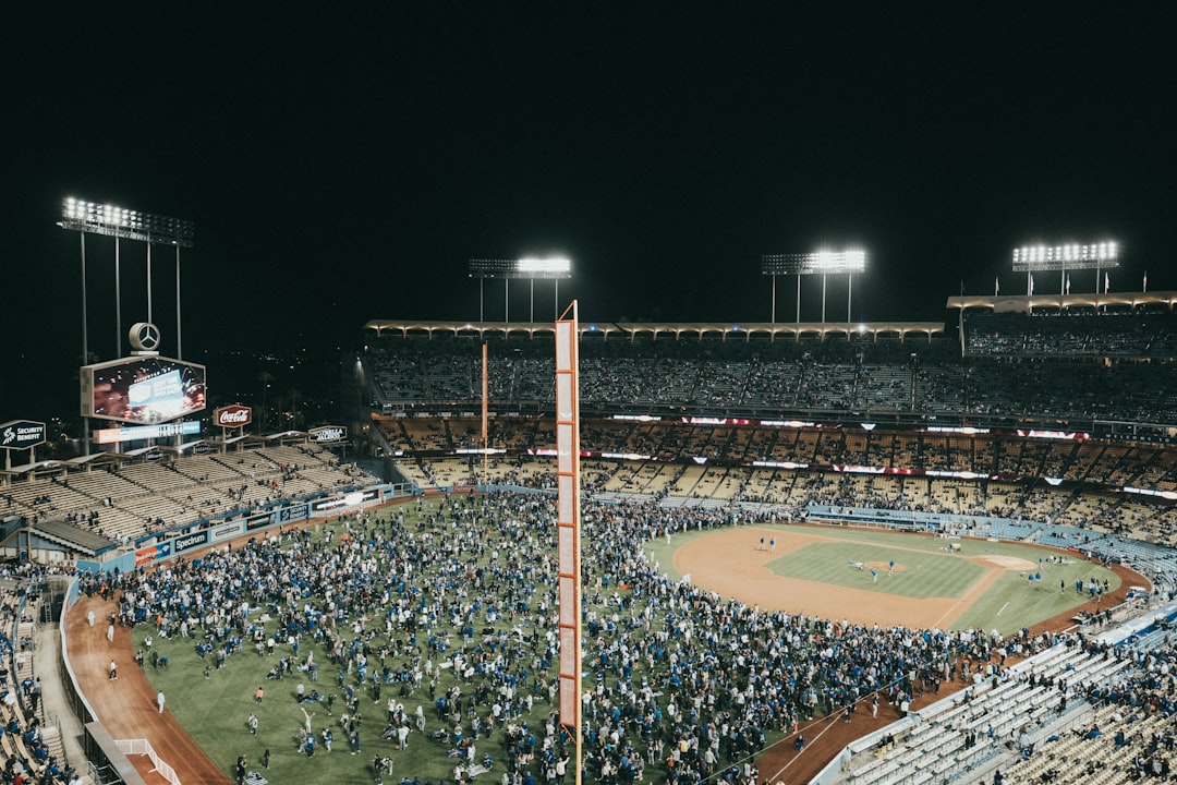 people inside ballpark dodgers marlins game night stadium crowd