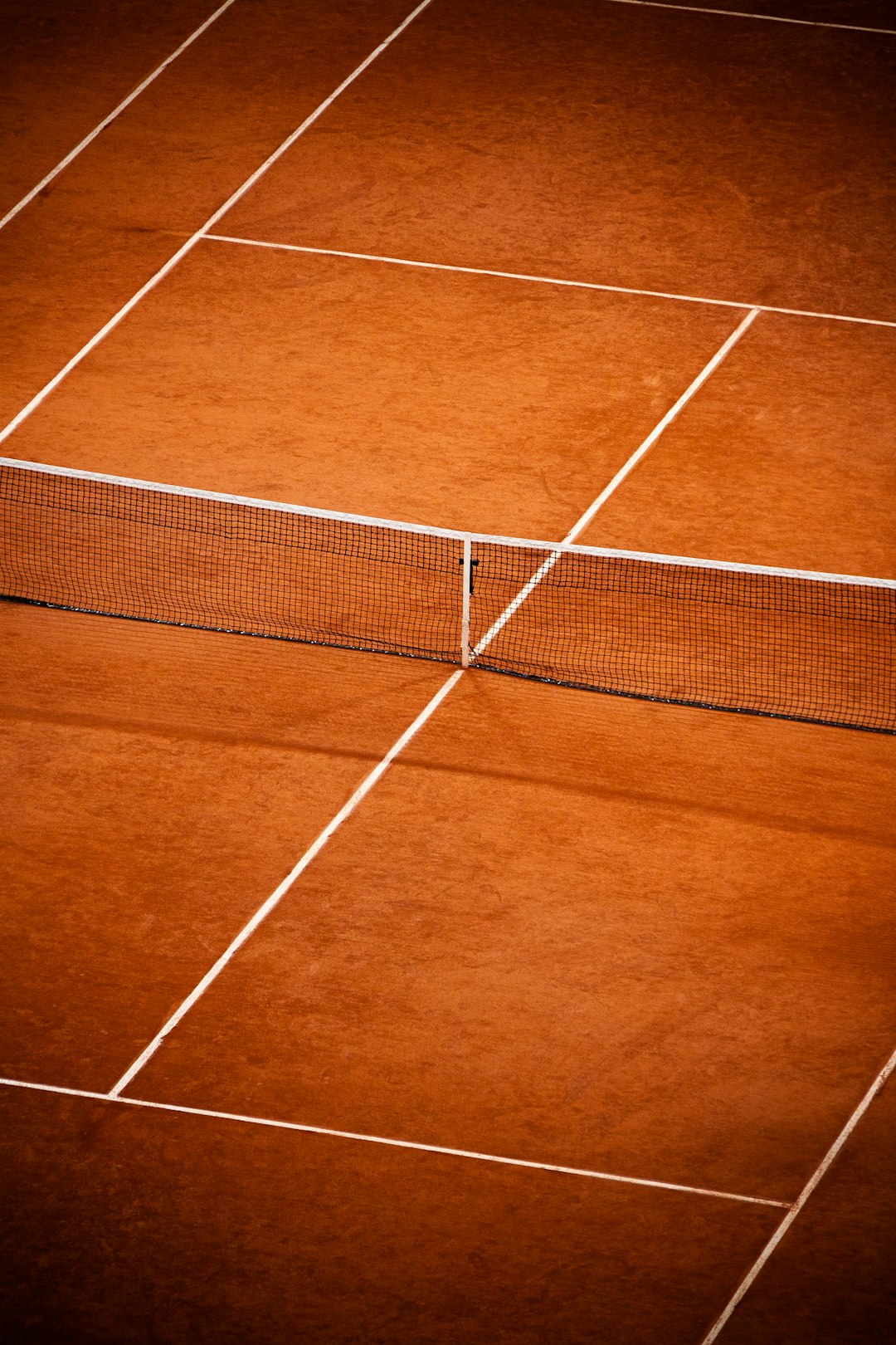 Clay tennis court with net and lines. roland garros crowd, philippe chatrier court, paris spring atmosphere