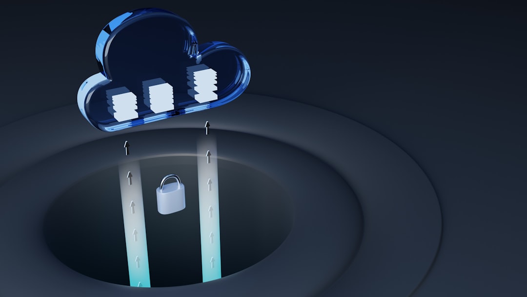 a blue and white logo cloud backup concept, secure data storage, website security illustration